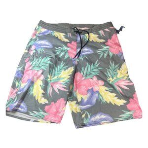 Round Tree & York Board Shorts Gray multi color Floral Mens Sz 42 Swim Wear New